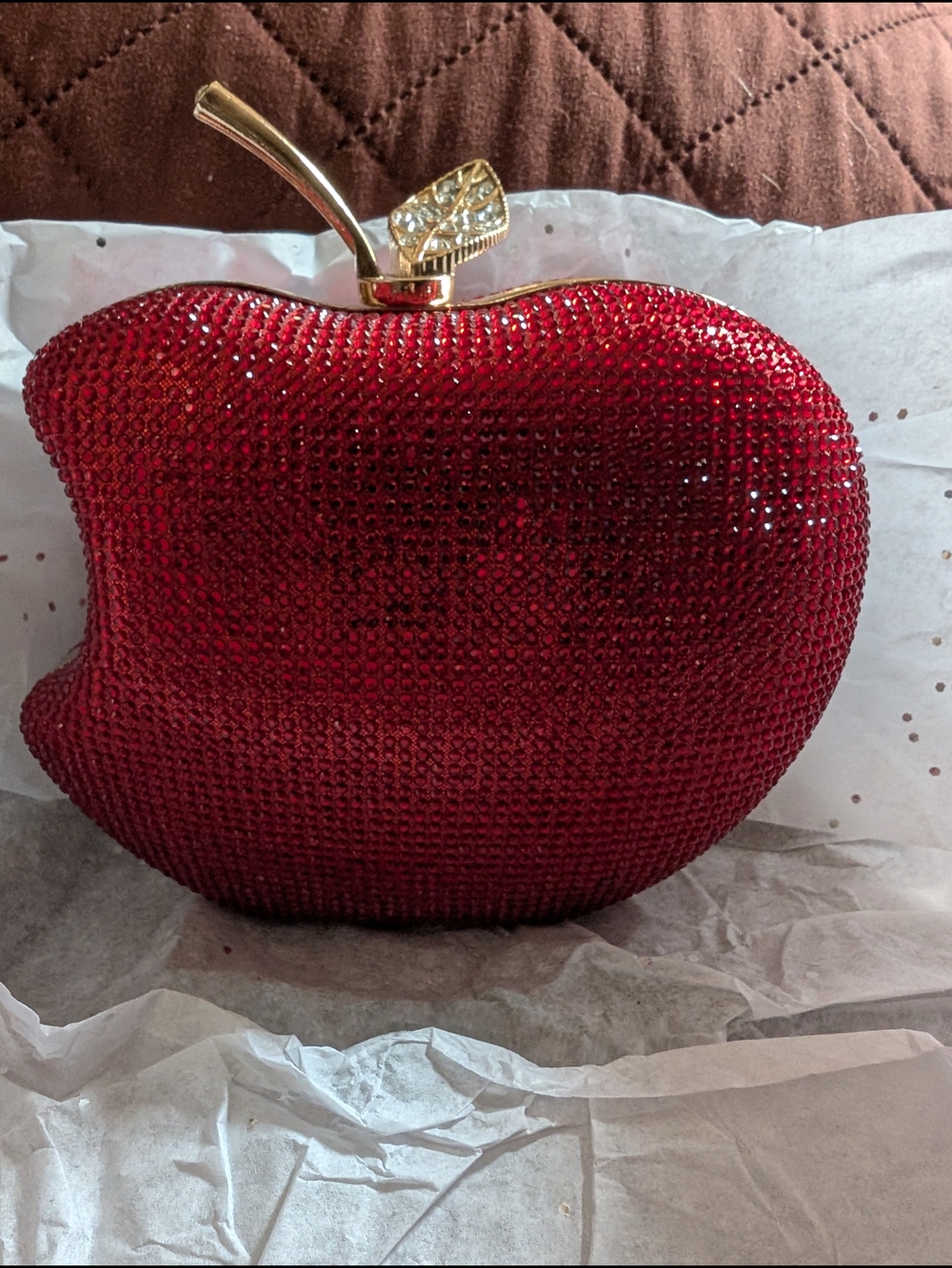 Red Apple Crystal Evening Clutch Shoulder Bag EUC